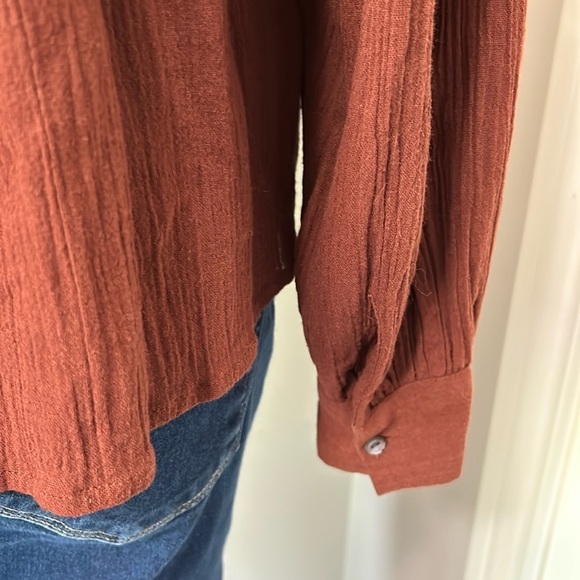 Antik Batik Top Line Embroidered Blouse Brown Hand Stitched Anthro Sz XS NEW - Picture 10 of 16